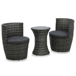 Set da Bistrot 3 pz con Cuscini in Polyrattan Grigio