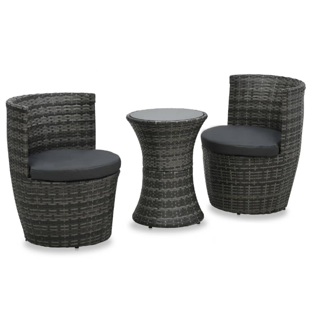 Set da Bistrot 3 pz con Cuscini in Polyrattan Grigio