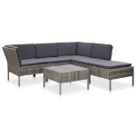 Set Divani da Giardino 6 pz con Cuscini in Polyrattan Grigio