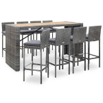 Set da Bar da Giardino 9 pz Polyrattan e Legno Acacia Grigio