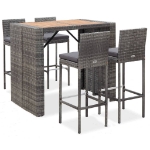 Set da Bar da Giardino 5 pz Polyrattan e Legno Acacia Grigio