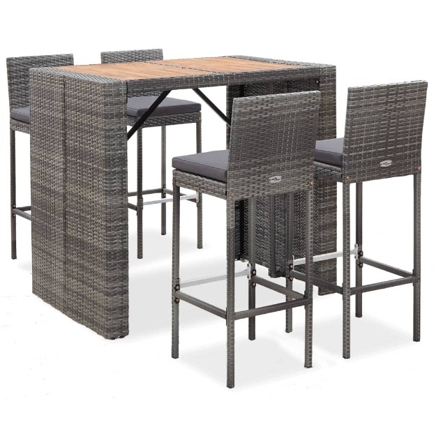 Set da Bar da Giardino 5 pz Polyrattan e Legno Acacia Grigio