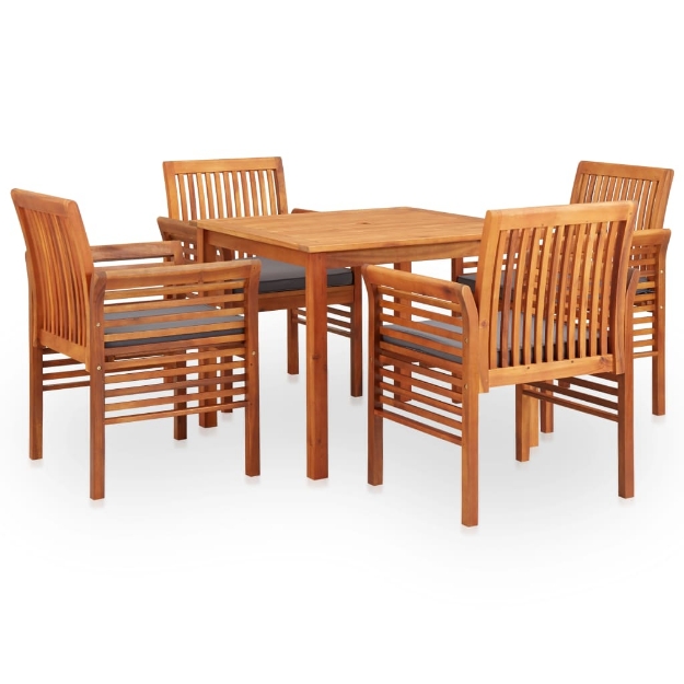 Set da Pranzo da Giardino 5 pz con Cuscini Massello di Acacia