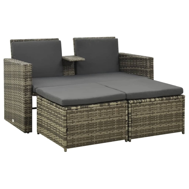 Set Divani da Giardino 3 pz con Cuscini in Polyrattan Grigio