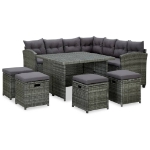 Set Divani da Giardino 6 pz con Cuscini in Polyrattan Grigio