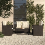 Set Salotto da Esterno 4 pz con Cuscini in Polyrattan Nero