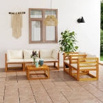 Set Divani da Giardino 6 pz con Cuscini Crema Massello Acacia