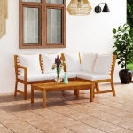 Set Divani da Giardino 4 pz con Cuscini Crema in Legno Acacia