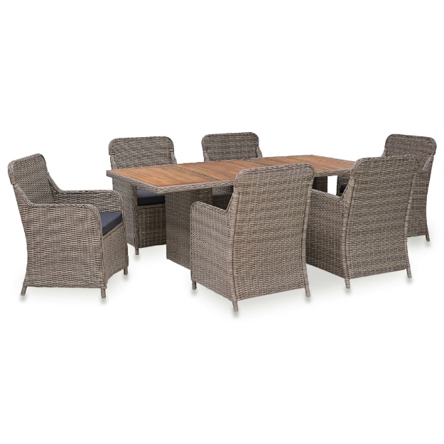 Set da Pranzo da Giardino 7 pz con Cuscini in Polyrattan Marrone