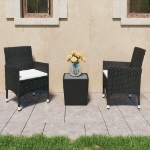 Set da Bistrot per Giardino 3 pz in Polyrattan e Vetro Nero