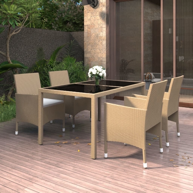 Set da Pranzo Giardino 5 pz Polyrattan e Vetro Temperato Beige