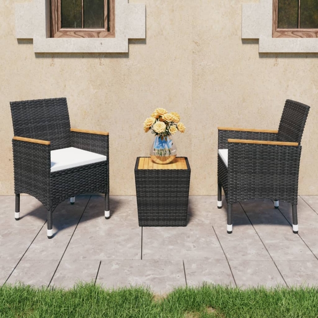 Set da Bistrot per Giardino 3 pz in Polyrattan e Acacia Nero