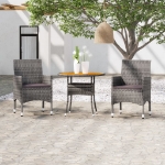 Set da Pranzo per Giardino 3 pz in Polyrattan Grigio