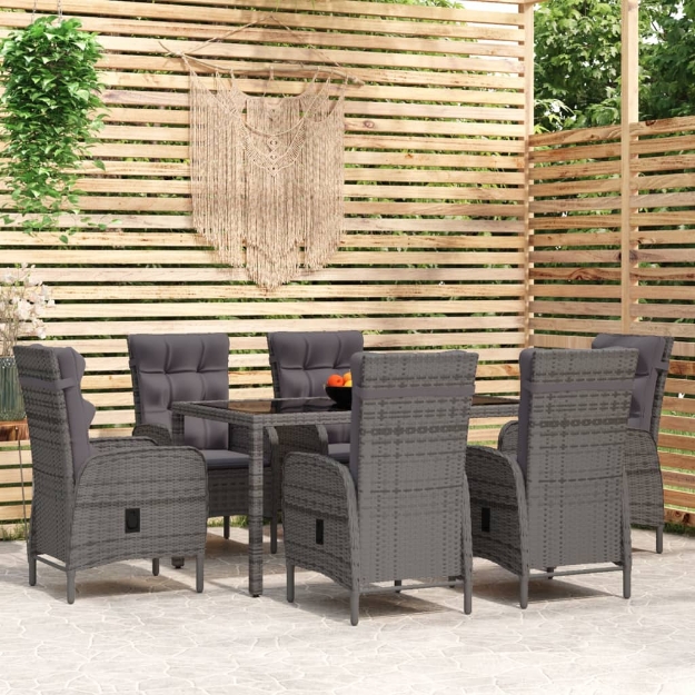 Set Mobili da Pranzo per Giardino 7 pz in Polyrattan Grigio