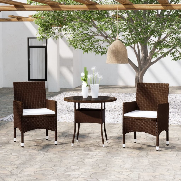 Set da Pranzo per Giardino 3pz in Polyrattan Marrone