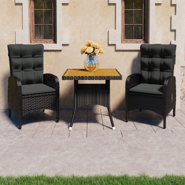 Set Mobili da Pranzo per Giardino 3 pz Polyrattan e Acacia Nero