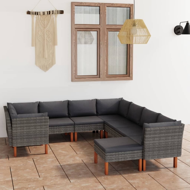 Set Divani da Giardino 9 pz con Cuscini in Polyrattan Grigio