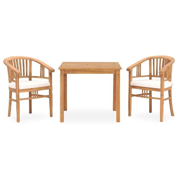 Set da Pranzo da Giardino 3 pz con Cuscini in Massello di Teak