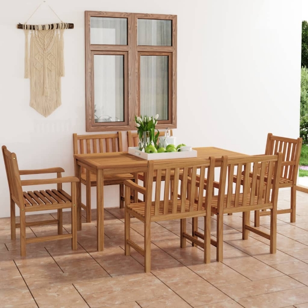 Set da Pranzo per Esterni 7 pz in Legno Massello di Teak