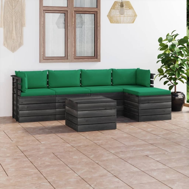 Set Divani da Giardino su Pallet 6 pz con Cuscini Massello Pino