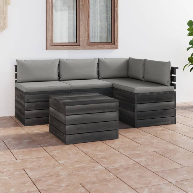 Set Divani da Giardino su Pallet 5 pz con Cuscini Massello Pino