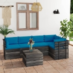 Set Divani da Giardino su Pallet 6 pz con Cuscini Massello Pino