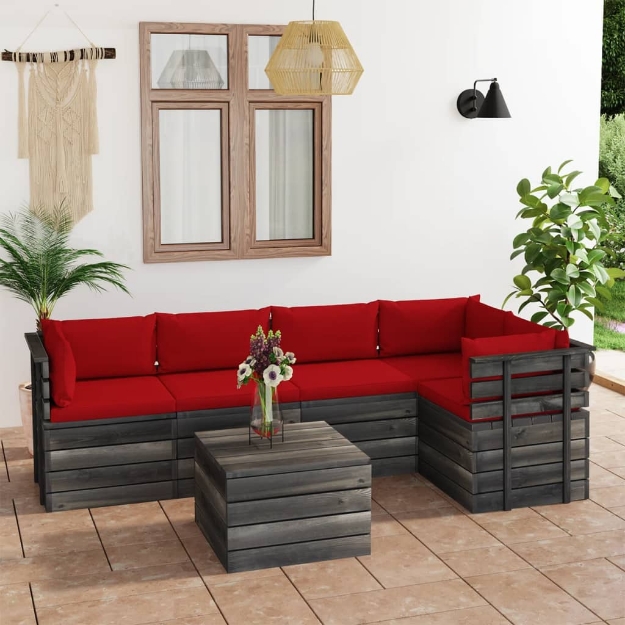 Set Divani da Giardino su Pallet 6 pz con Cuscini Massello Pino