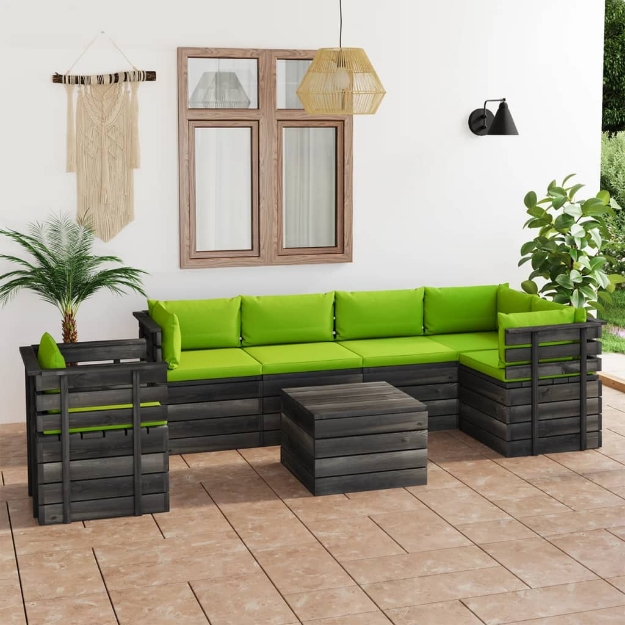 Set Divani da Giardino su Pallet 7 pz con Cuscini Massello Pino