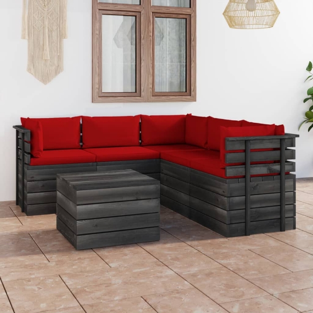 Set Divani da Giardino su Pallet 6 pz con Cuscini Massello Pino