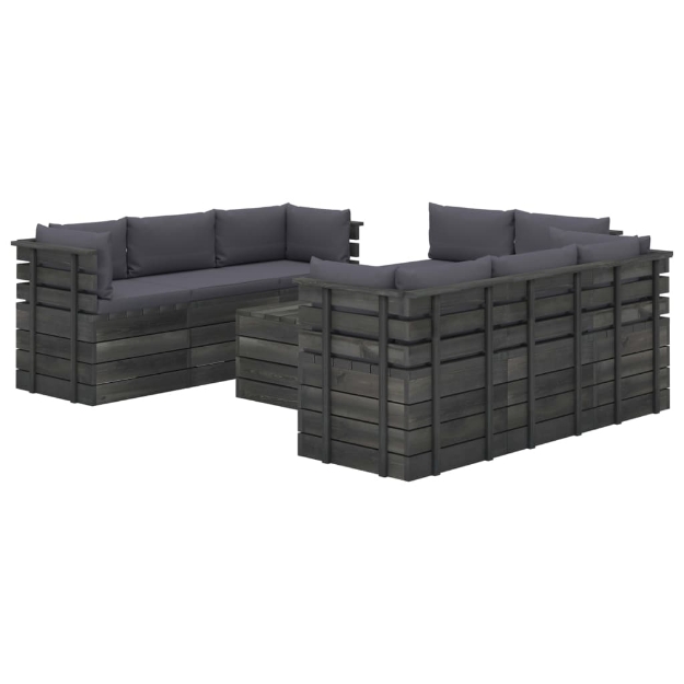 Set Divani da Giardino su Pallet 9 pz con Cuscini Massello Pino