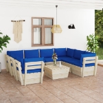 Set Divani da Giardino su Pallet 9 pz con Cuscini Legno Abete