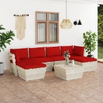 Set Divani da Giardino su Pallet 7 pz con Cuscini Legno Abete