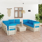 Set Divani da Giardino su Pallet 9 pz con Cuscini Legno Abete