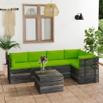 Set Divani da Giardino su Pallet 6 pz con Cuscini Massello Pino