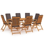 Set da Pranzo da Giardino 9 pz con Cuscini Legno di Teak Grigio