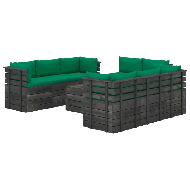 Set Divani da Giardino su Pallet 9 pz con Cuscini Massello Pino