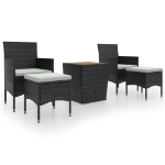 Set Bistrot per Giardino 5 pz Polyrattan e Massello Acacia Nero