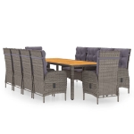 Set da Pranzo per Giardino 11 pz in Polyrattan Grigio