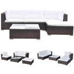 Set Divani da Giardino 5 pz con Cuscini in Polyrattan Marrone