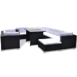 Set Divani da Giardino 10 pz con Cuscini in Polyrattan Nero