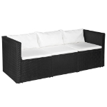 Set Divani da Giardino 3 pz in Polyrattan Nero e Bianco