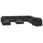 Set Divani da Giardino 11 pz con Cuscini in Polyrattan Nero