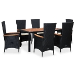 Set da Pranzo da Giardino 7 pz in Polyrattan e Acacia Nero