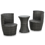 Set da Bistrot 3 pz con Cuscini in Polyrattan Grigio