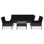 Set Divani da Giardino 6 pz con Cuscini in Polyrattan Nero