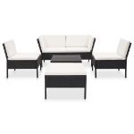 Set Divani da Giardino 6 pz con Cuscini in Polyrattan Nero