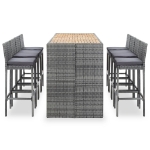 Set da Bar da Giardino 9 pz Polyrattan e Legno Acacia Grigio