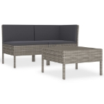 Set Divani da Giardino 3 pz con Cuscini in Polyrattan Grigio