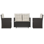 Set Salotto da Esterno 4 pz con Cuscini in Polyrattan Nero