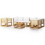 Set Divani da Giardino 7 pz con Cuscini Crema Massello Acacia